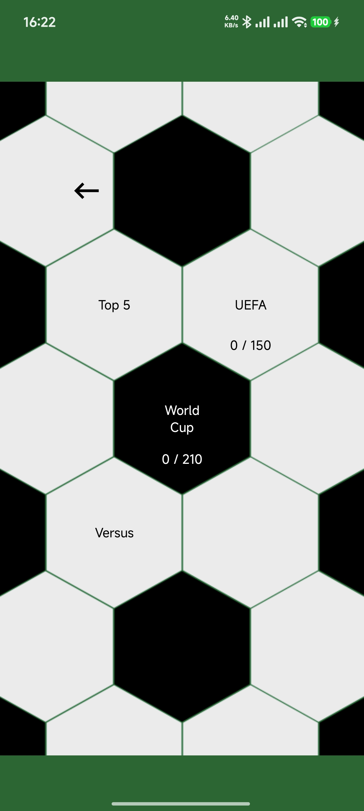Category selection screen in Football Quiz