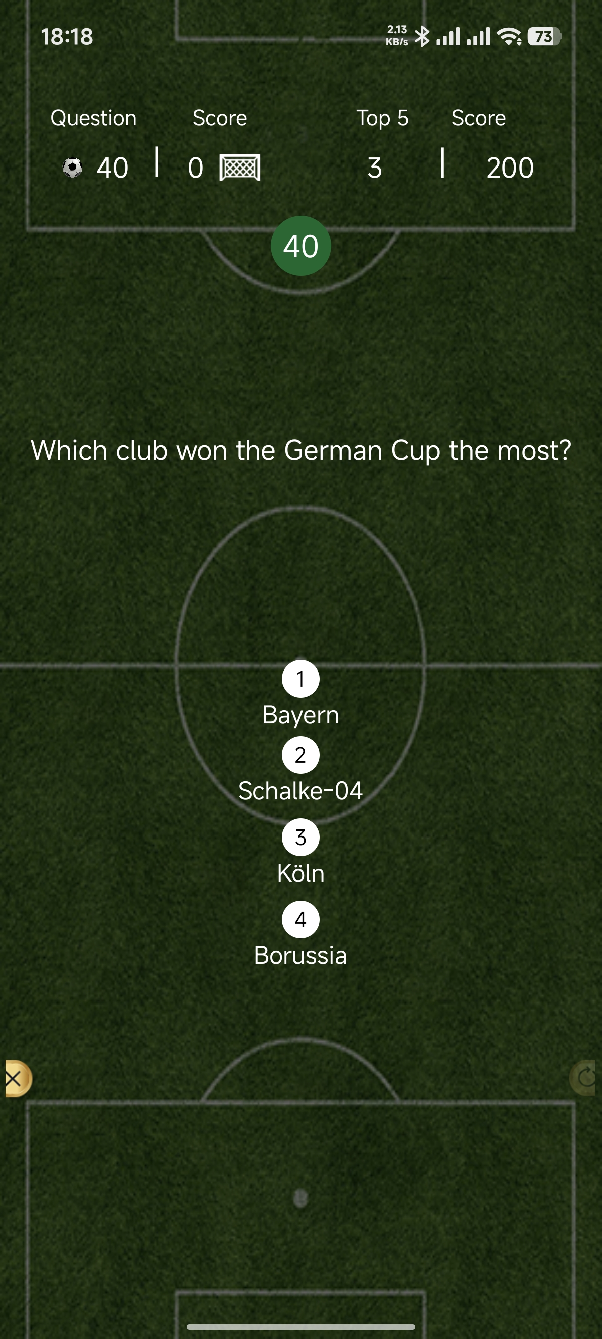Football Quiz question screen with answer options